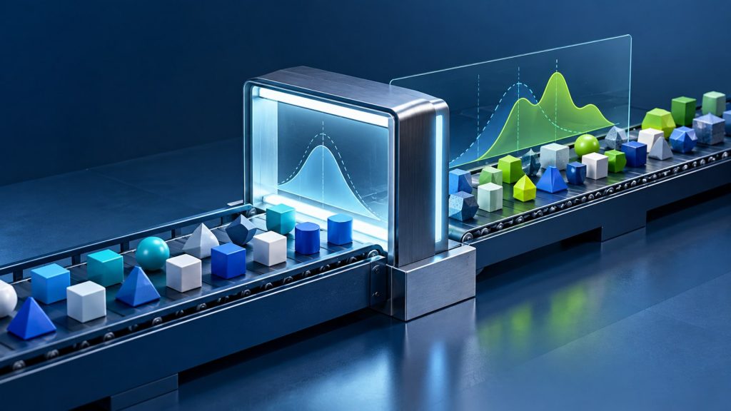 Illustration of model performance instrument tracking changing incoming data against a stable baseline over time