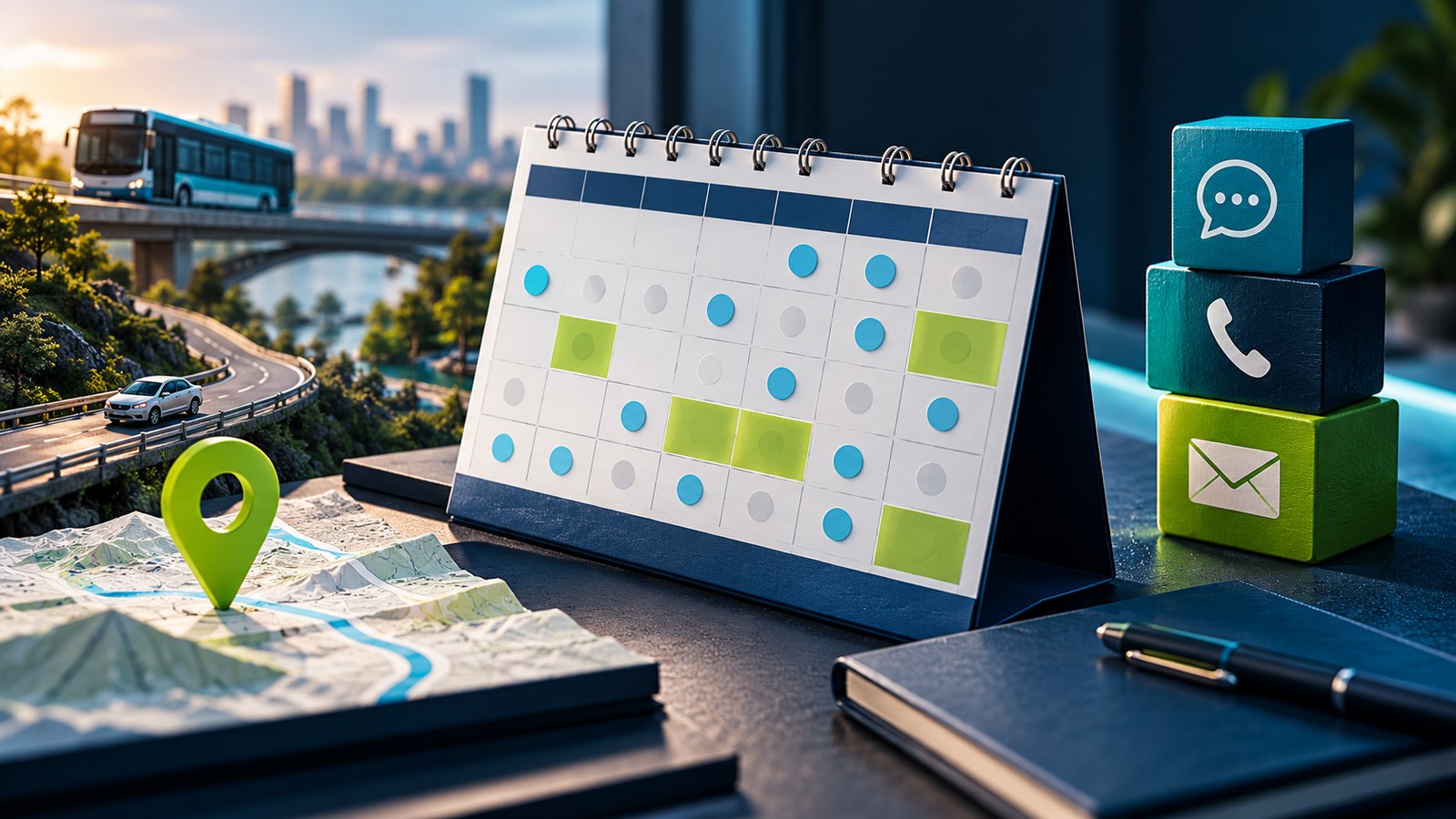 Illustration of appointment calendar with attendance patterns, travel or scheduling barriers and outreach choices
